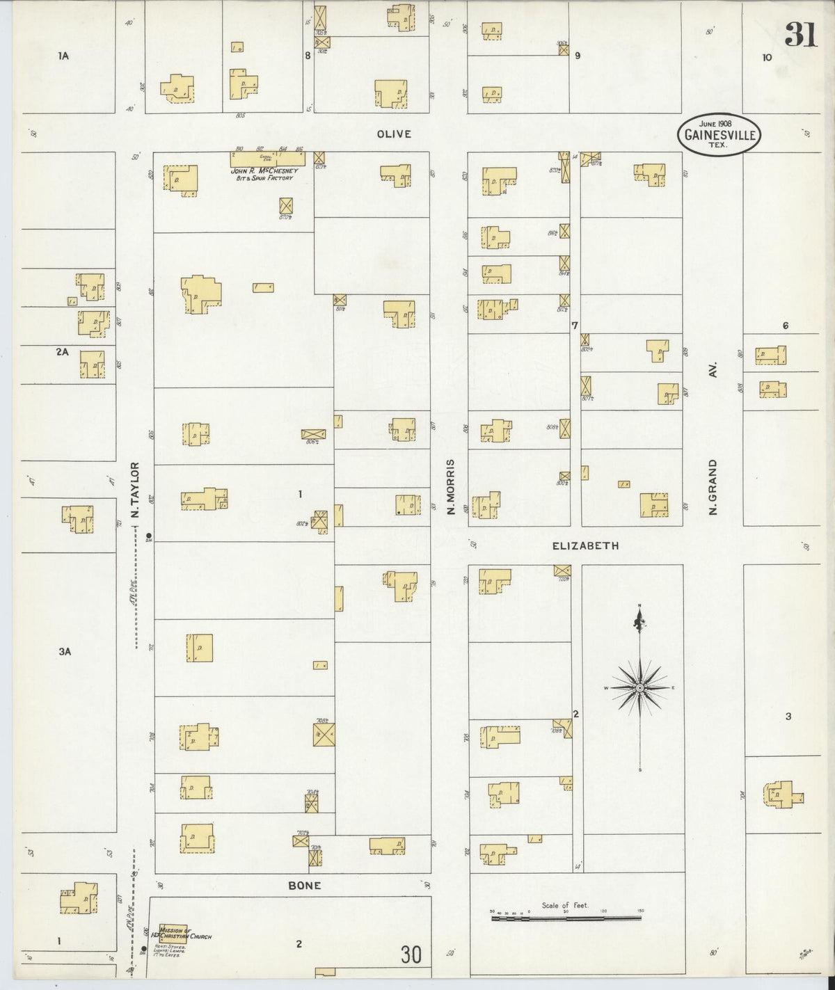 Sanborn Fire Insurance Map from Gainesville, Cooke County, Texas (1908), Sheet #0031 - Complete Map Set gallery image, historic Sanborn map, vintage wall art, Texas Texas