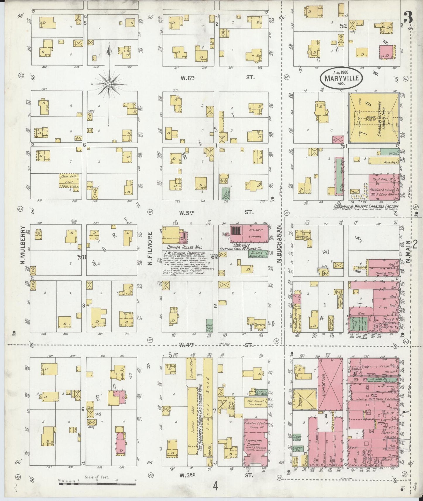 Sanborn Fire Insurance Map from Maryville, Nodaway County, Missouri (1900), Sheet #0003 - Complete Map Set gallery image, historic Sanborn map, vintage wall art, Missouri Missouri