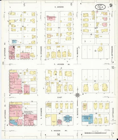 Sanborn Fire Insurance Map from Iola, Allen County, Kansas (1912), Sheet #0009 - Complete Map Set gallery image, historic Sanborn map, vintage wall art, Kansas Kansas