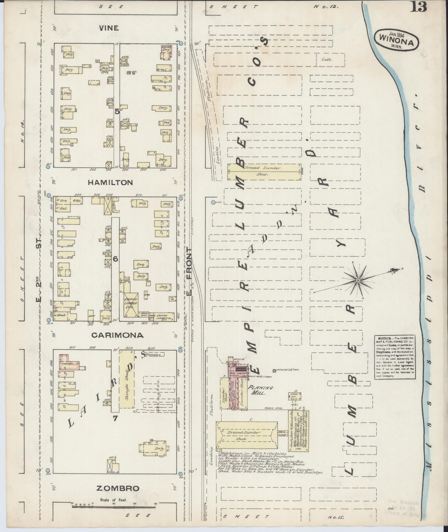 Sanborn Fire Insurance Map from Winona, Winona County, Minnesota (1884), Sheet #0013 - Complete Map Set gallery image, historic Sanborn map, vintage wall art, Minnesota Minnesota
