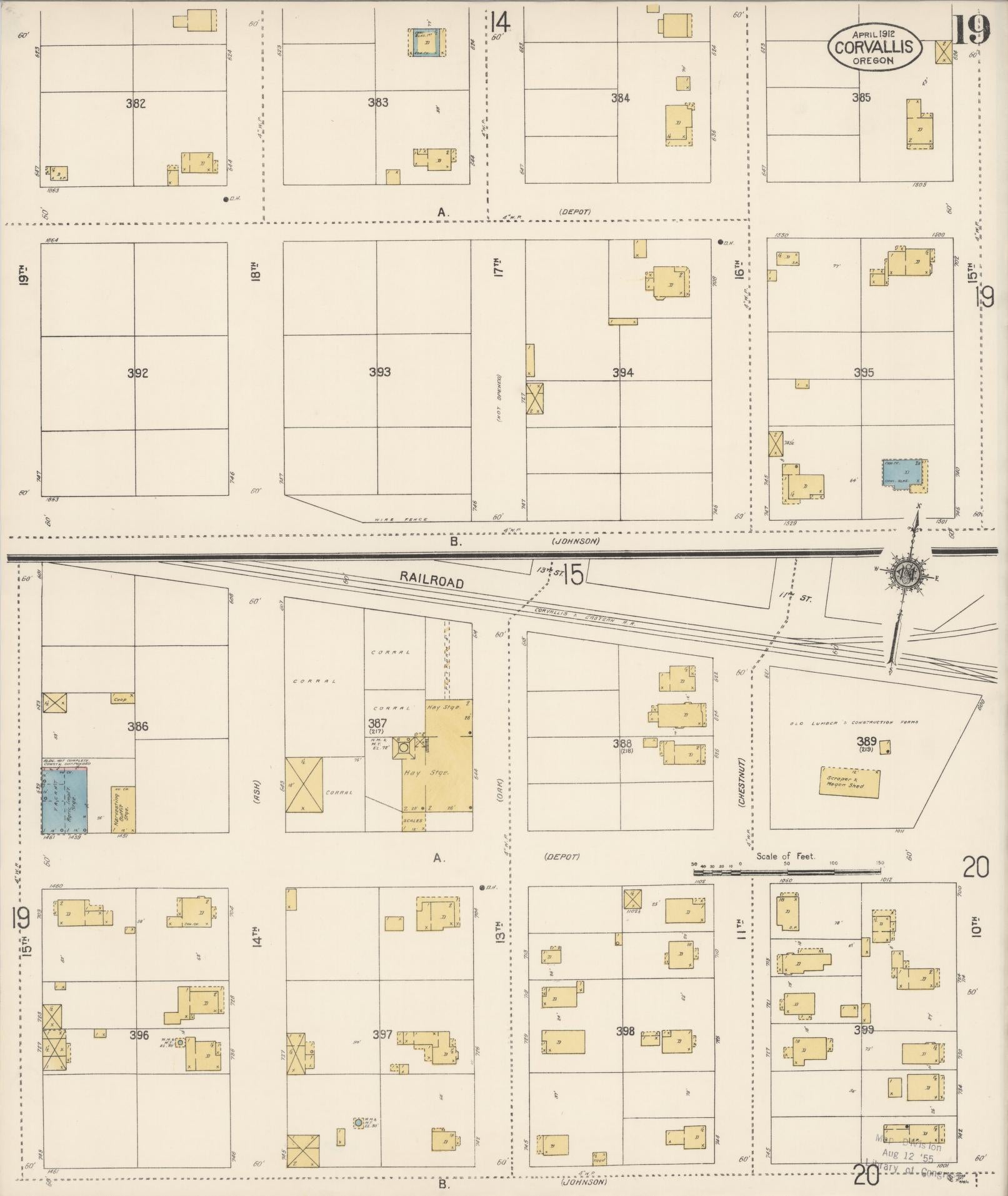 Sanborn Fire Insurance Map from Corvallis, Benton County, Oregon (1912), Sheet #0019 - Historic Sanborn Fire Insurance Map Print, vintage old map wall art, antique decor, genealogy gift, Oregon Oregon map