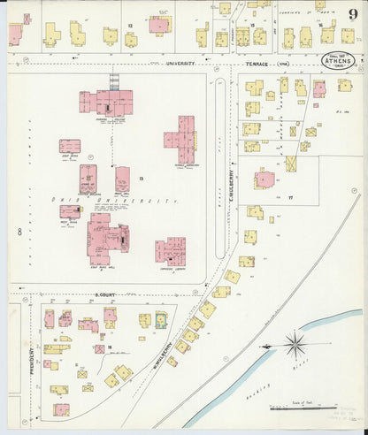 Sanborn Fire Insurance Map from Athens, Athens County, Ohio (1907), Sheet #0009 - Historic Sanborn Fire Insurance Map Print, vintage old map wall art, antique decor, genealogy gift, Ohio Ohio map