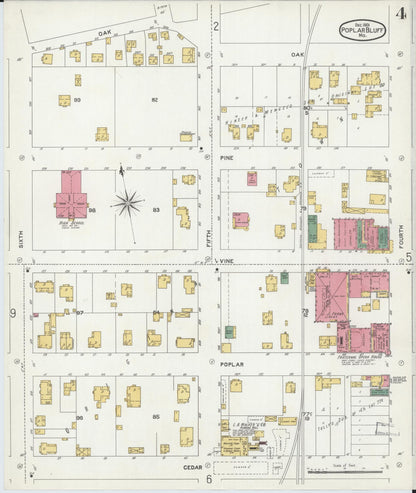 Sanborn Fire Insurance Map from Poplar Bluff, Butler County, Missouri (1901), Sheet #0004 - Complete Map Set gallery image, historic Sanborn map, vintage wall art, Missouri Missouri