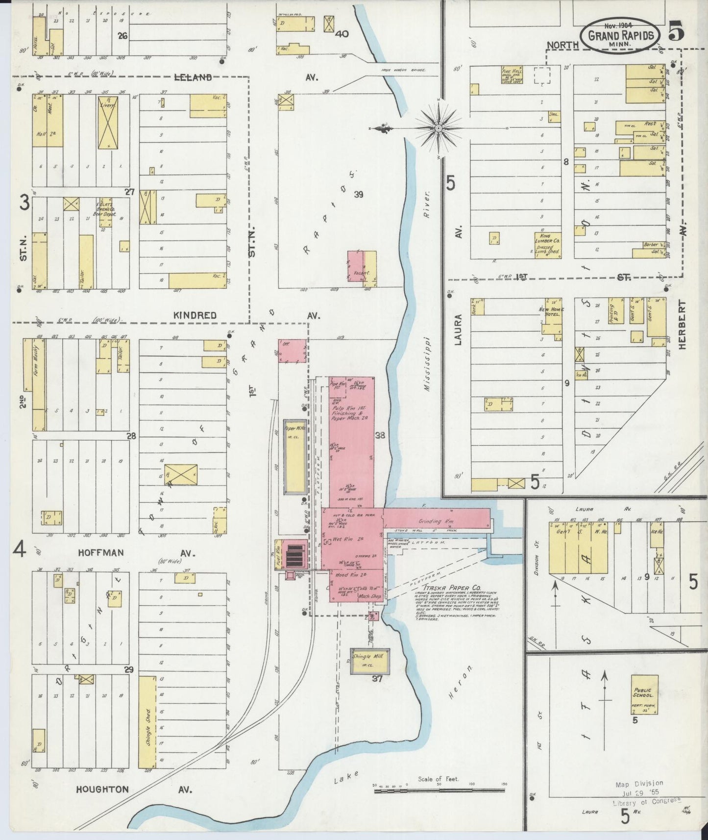 Sanborn Fire Insurance Map from Grand Rapids, Itasca County, Minnesota (1904), Sheet #0005 - Historic Sanborn Fire Insurance Map Print, vintage old map wall art, antique decor, genealogy gift, Minnesota Minnesota map