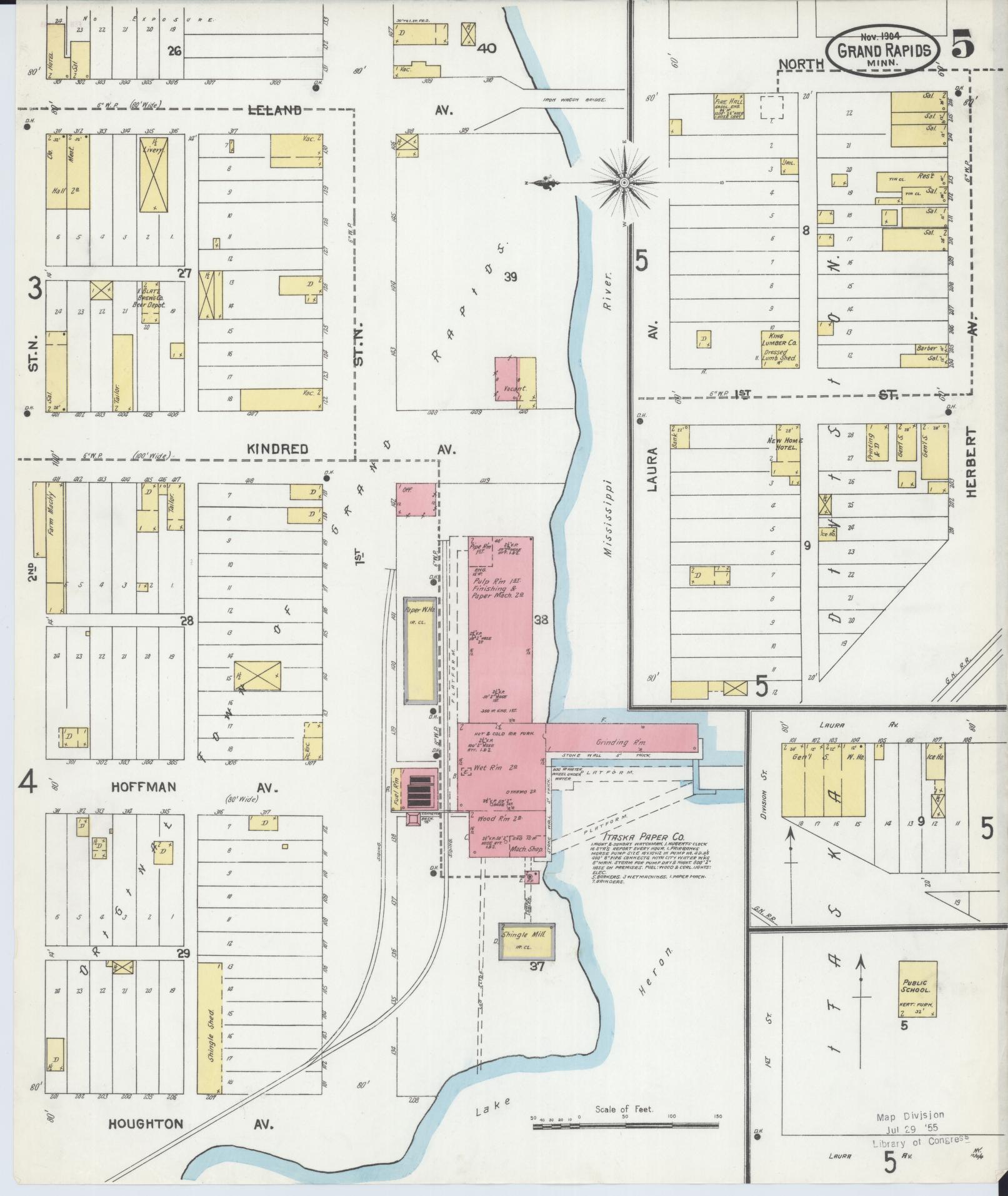 Sanborn Fire Insurance Map from Grand Rapids, Itasca County, Minnesota (1904), Sheet #0005 - Historic Sanborn Fire Insurance Map Print, vintage old map wall art, antique decor, genealogy gift, Minnesota Minnesota map