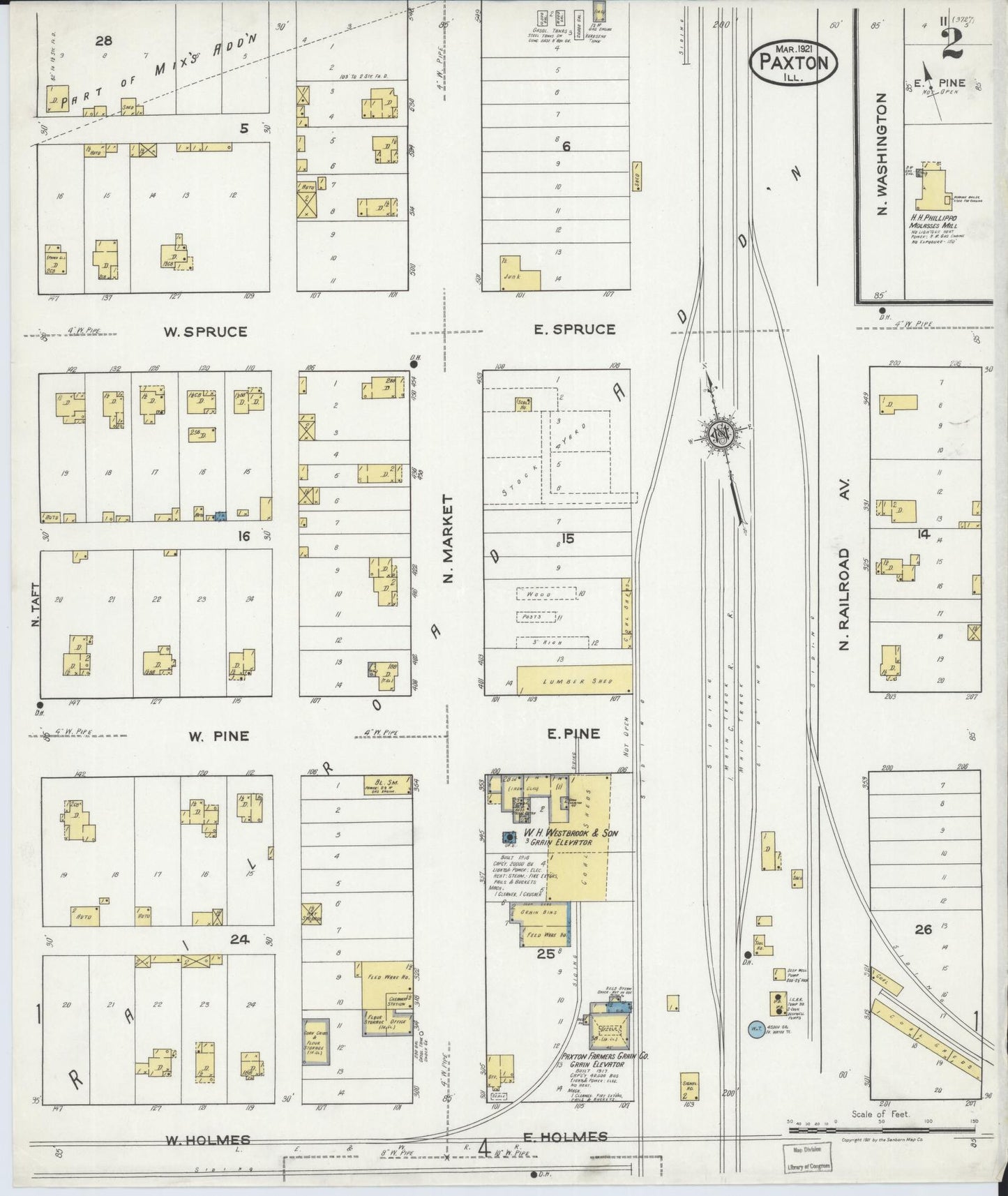 Sanborn Fire Insurance Map from Paxton, Ford County, Illinois (1921), Sheet #0002 - Complete Map Set gallery image, historic Sanborn map, vintage wall art, Illinois Illinois