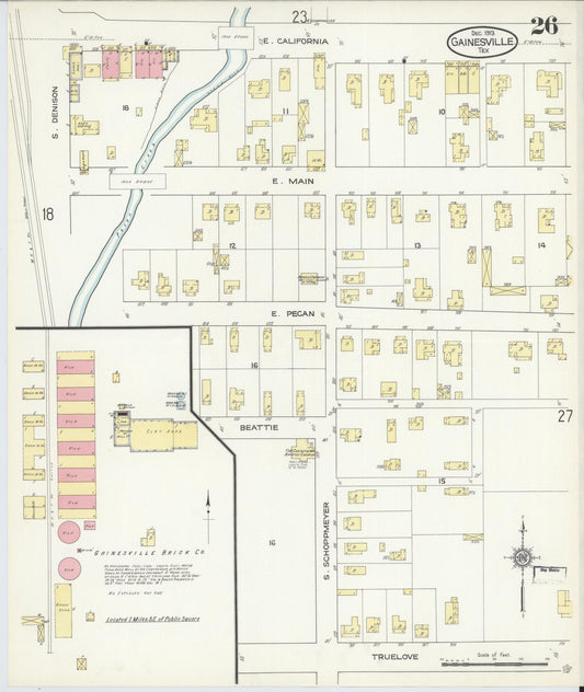 Sanborn Fire Insurance Map from Gainesville, Cooke County, Texas (1913), Sheet #0026 - Historic Sanborn Fire Insurance Map Print, vintage old map wall art, antique decor, genealogy gift, Texas Texas map