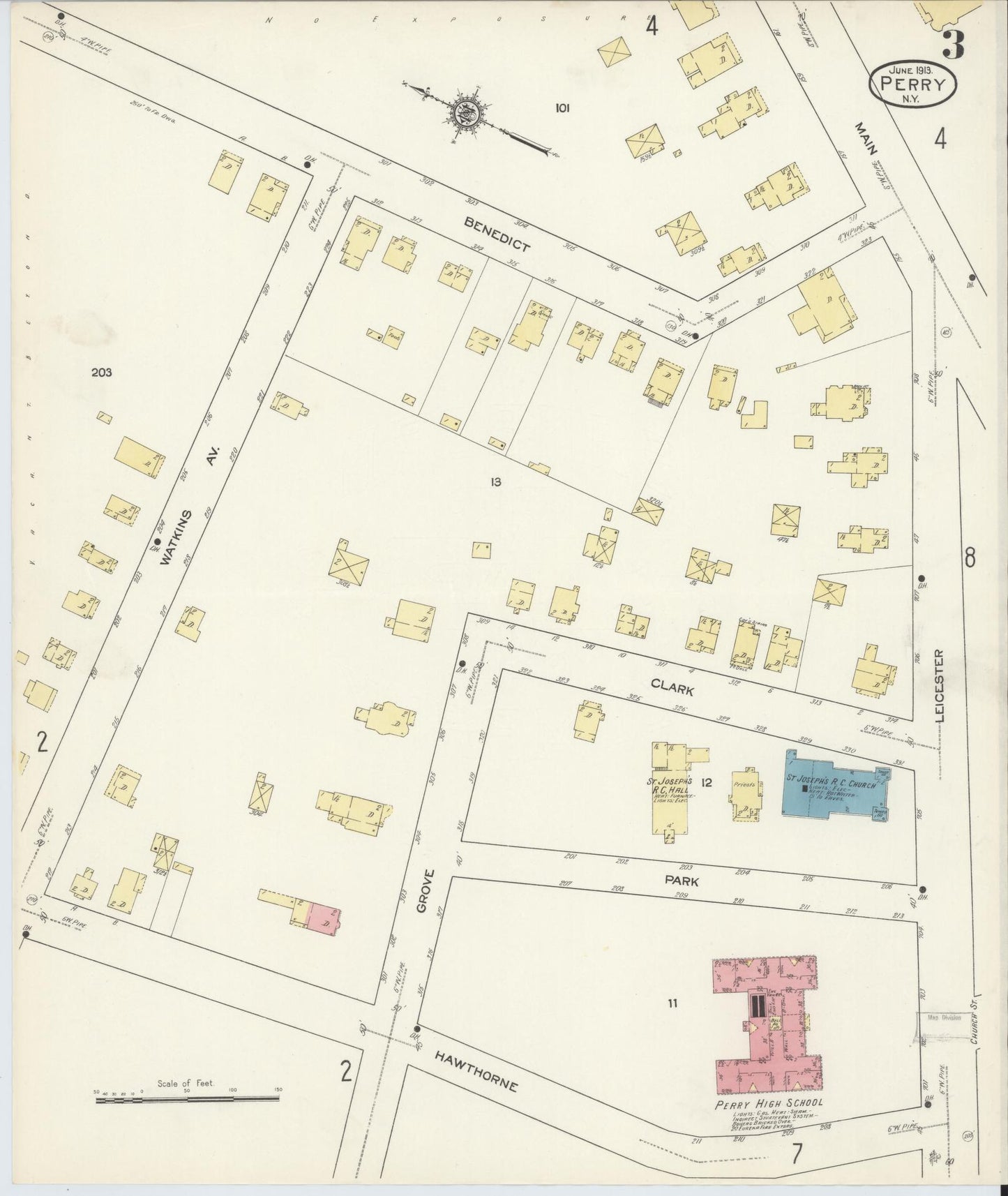 Sanborn Fire Insurance Map from Perry, Wyoming County, New York (1913), Sheet #0003 - Complete Map Set gallery image, historic Sanborn map, vintage wall art, New York New York