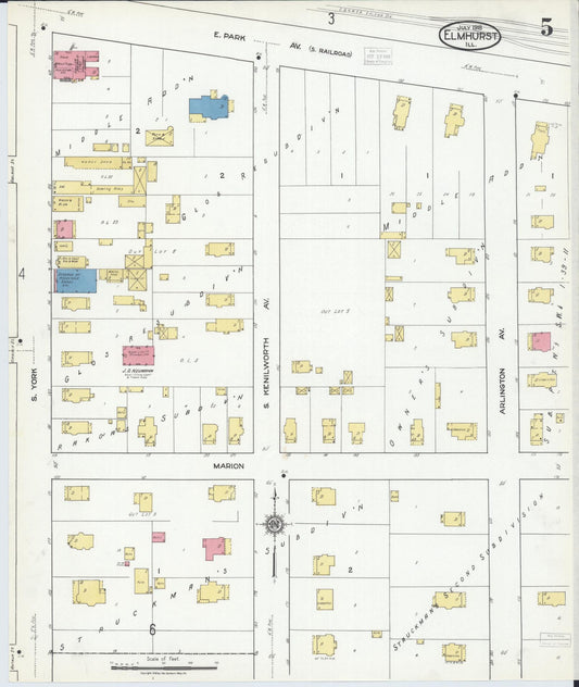 Sanborn Fire Insurance Map from Elmhurst, Du Page County, Illinois (1918), Sheet #0005 - Historic Sanborn Fire Insurance Map Print, vintage old map wall art, antique decor, genealogy gift, Illinois Illinois map