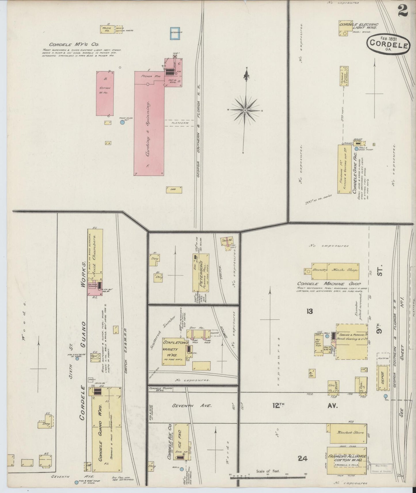 Sanborn Fire Insurance Map from Cordele, Crisp County, Georgia (1891), Sheet #0002 - Complete Map Set gallery image, historic Sanborn map, vintage wall art, Georgia Georgia