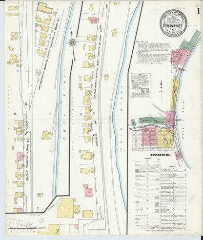Sanborn Fire Insurance Map from Bridgeport, Belmont County, Ohio (1910), Sheet #0001 - Historic Sanborn Fire Insurance Map Print, vintage old map wall art, antique decor, genealogy gift, Ohio Ohio map