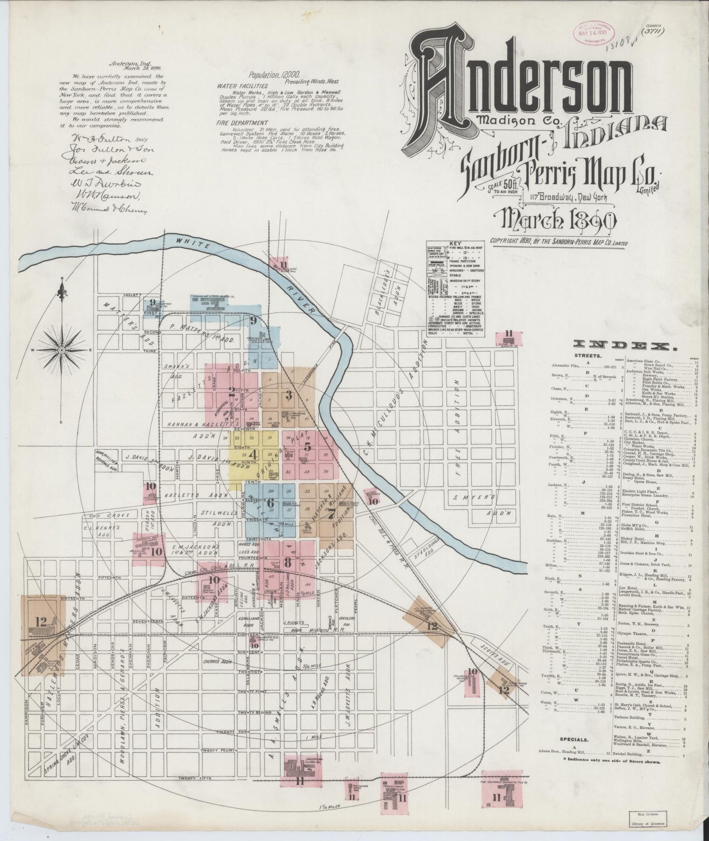 Sanborn Fire Insurance Map from Anderson, Madison County, Indiana (1890), Sheet #0001 - Complete Map Set gallery image, historic Sanborn map, vintage wall art, Indiana Indiana