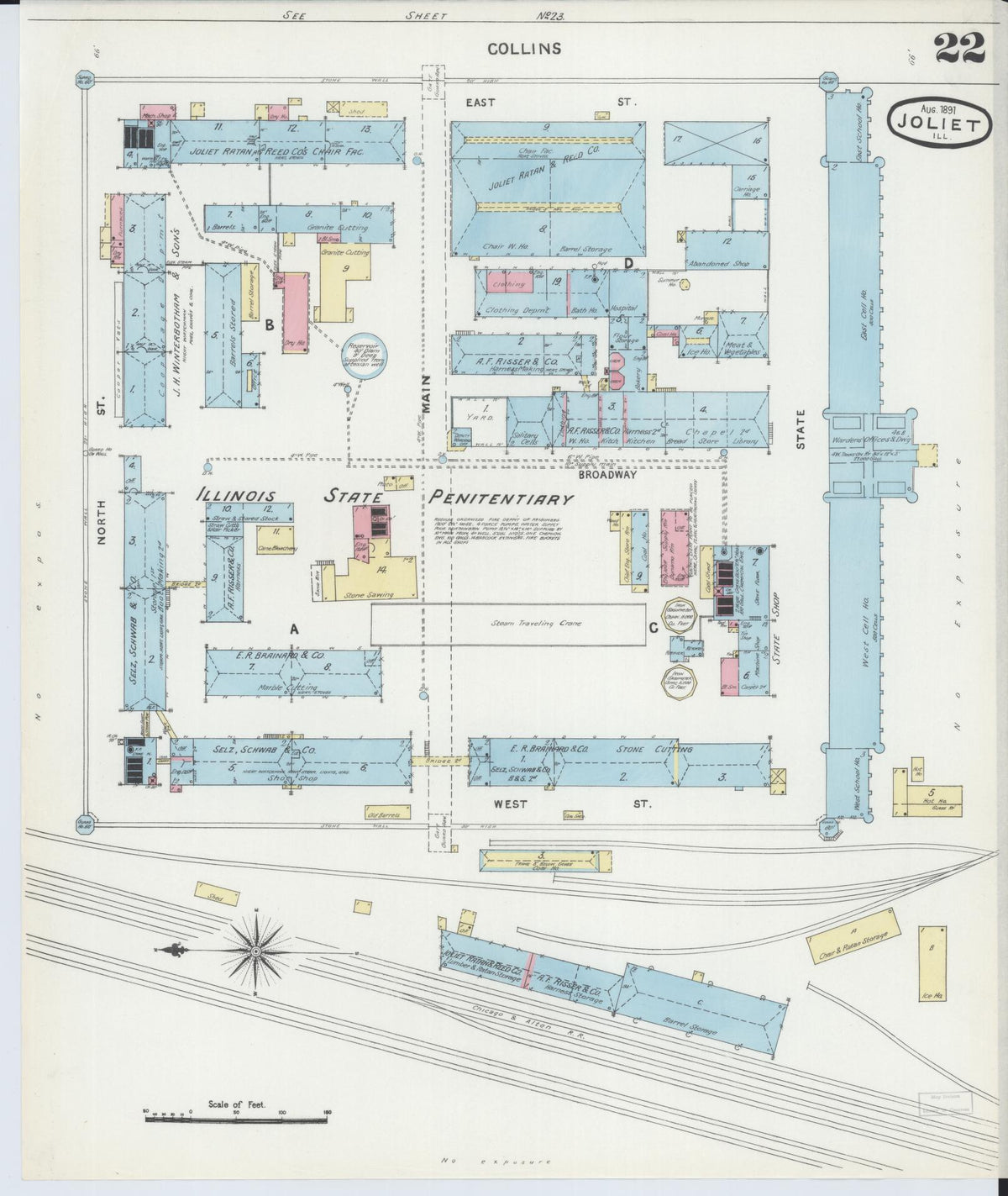 Sanborn Fire Insurance Map from Joliet, Will County, Illinois (1891), Sheet #0022 - Complete Map Set gallery image, historic Sanborn map, vintage wall art, Illinois Illinois