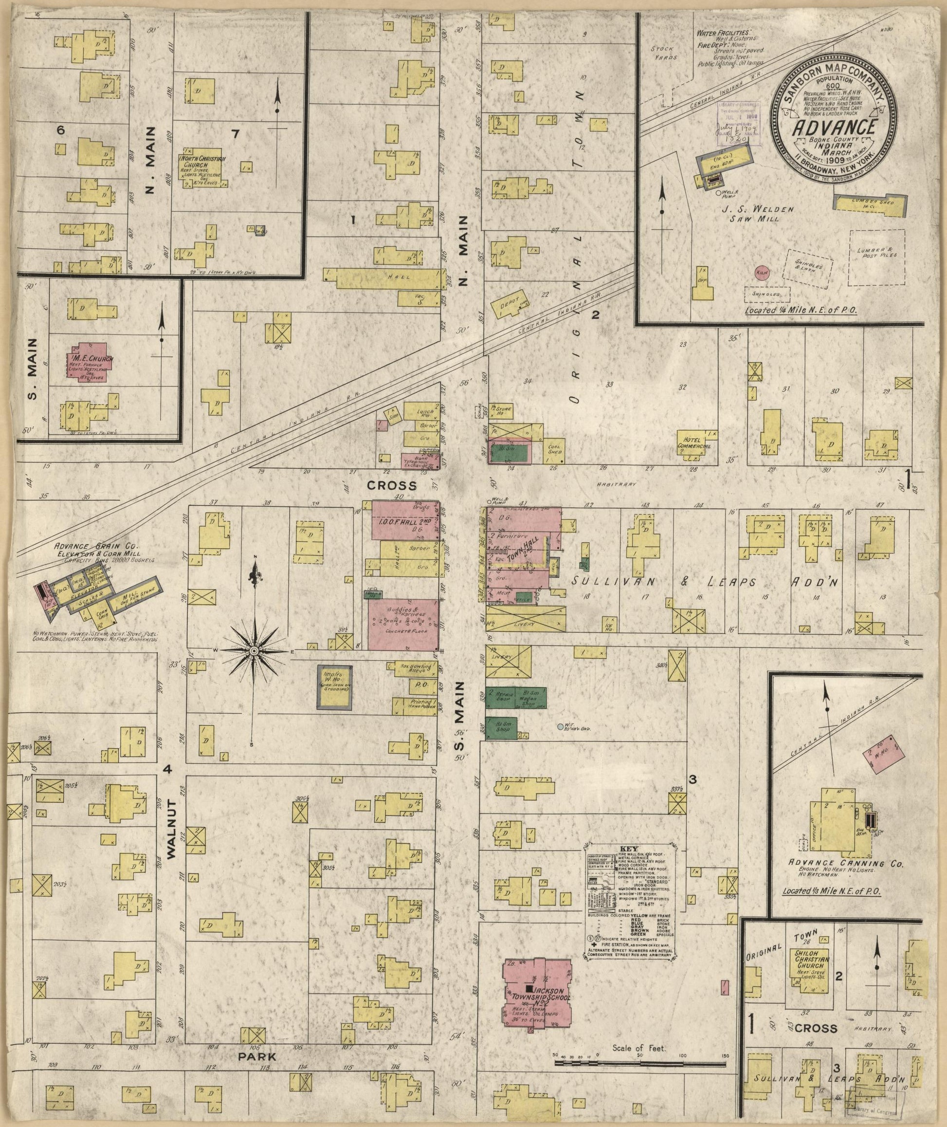 Sanborn Fire Insurance Map from Advance, Boone County, Indiana (1909), Sheet #0001 - Historic Sanborn Fire Insurance Map Print, vintage old map wall art, antique decor, genealogy gift, Indiana Indiana map