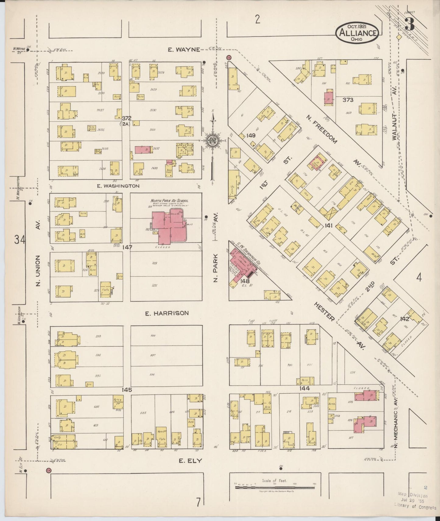 Sanborn Fire Insurance Map from Alliance, Stark County, Ohio (1921), Sheet #0003 - Complete Map Set gallery image, historic Sanborn map, vintage wall art, Ohio Ohio