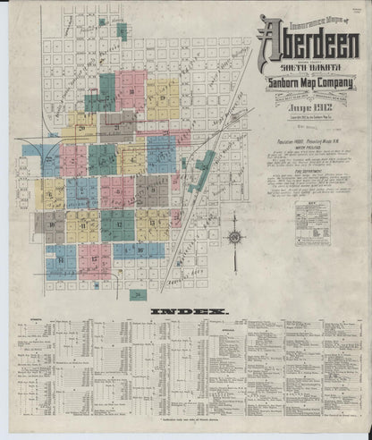 Sanborn Fire Insurance Map from Aberdeen, Brown County, South Dakota (1912), Sheet #0001 - Complete Map Set gallery image, historic Sanborn map, vintage wall art, South Dakota South Dakota