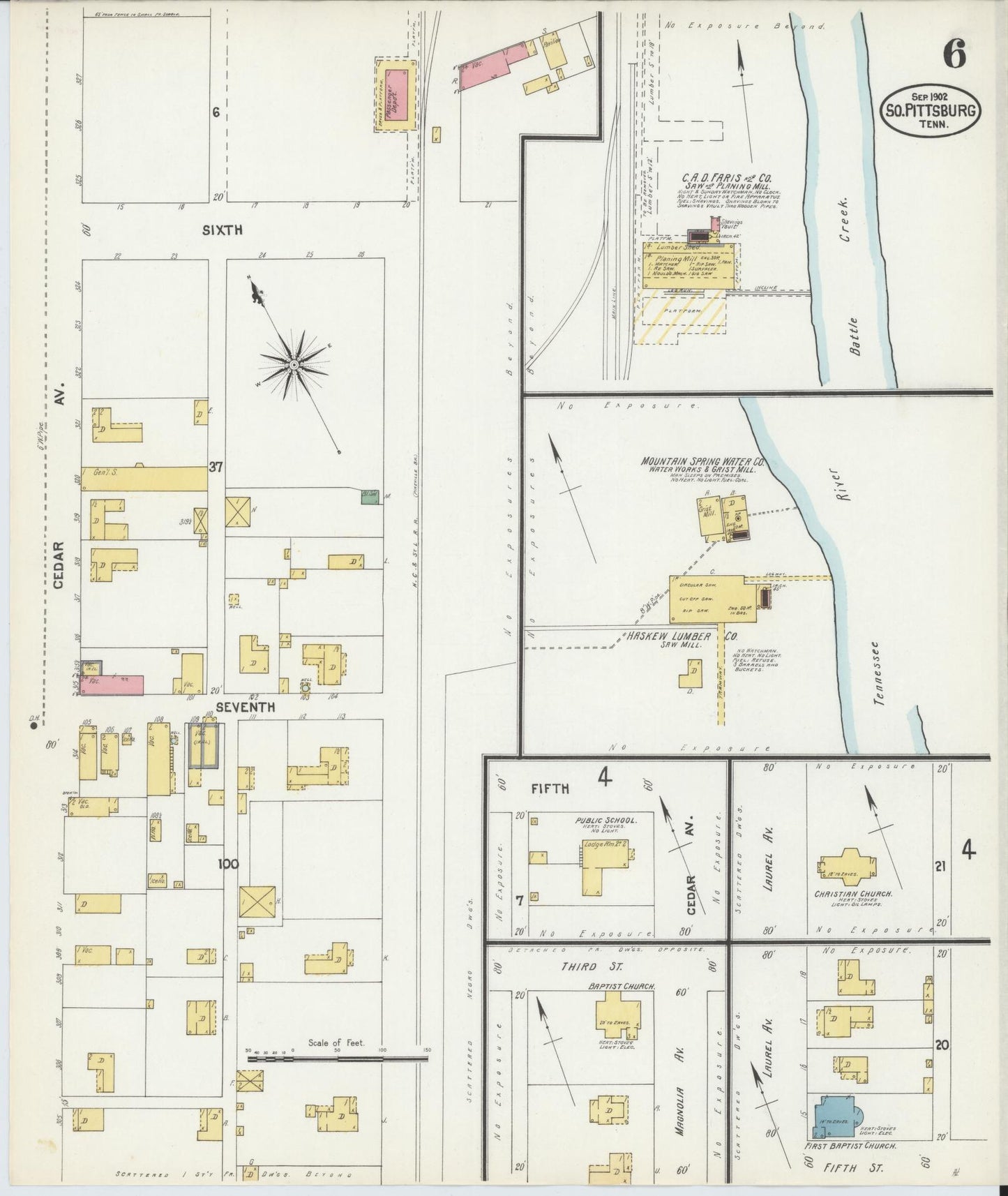 Sanborn Fire Insurance Map from South Pittsburg, Marion County, Tennessee (1902), Sheet #0006 - Complete Map Set gallery image, historic Sanborn map, vintage wall art, Tennessee Tennessee