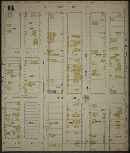 Sanborn Fire Insurance Map from Tacoma, Pierce County, Washington (1888), Sheet #0014 - Complete Map Set gallery image, historic Sanborn map, vintage wall art, Washington Washington