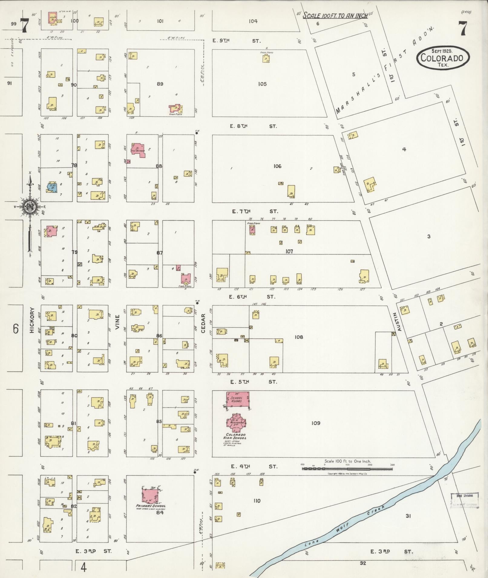 Sanborn Fire Insurance Map from Colorado, Mitchell County, Texas (1925), Sheet #0007 - Complete Map Set gallery image, historic Sanborn map, vintage wall art, Colorado Colorado