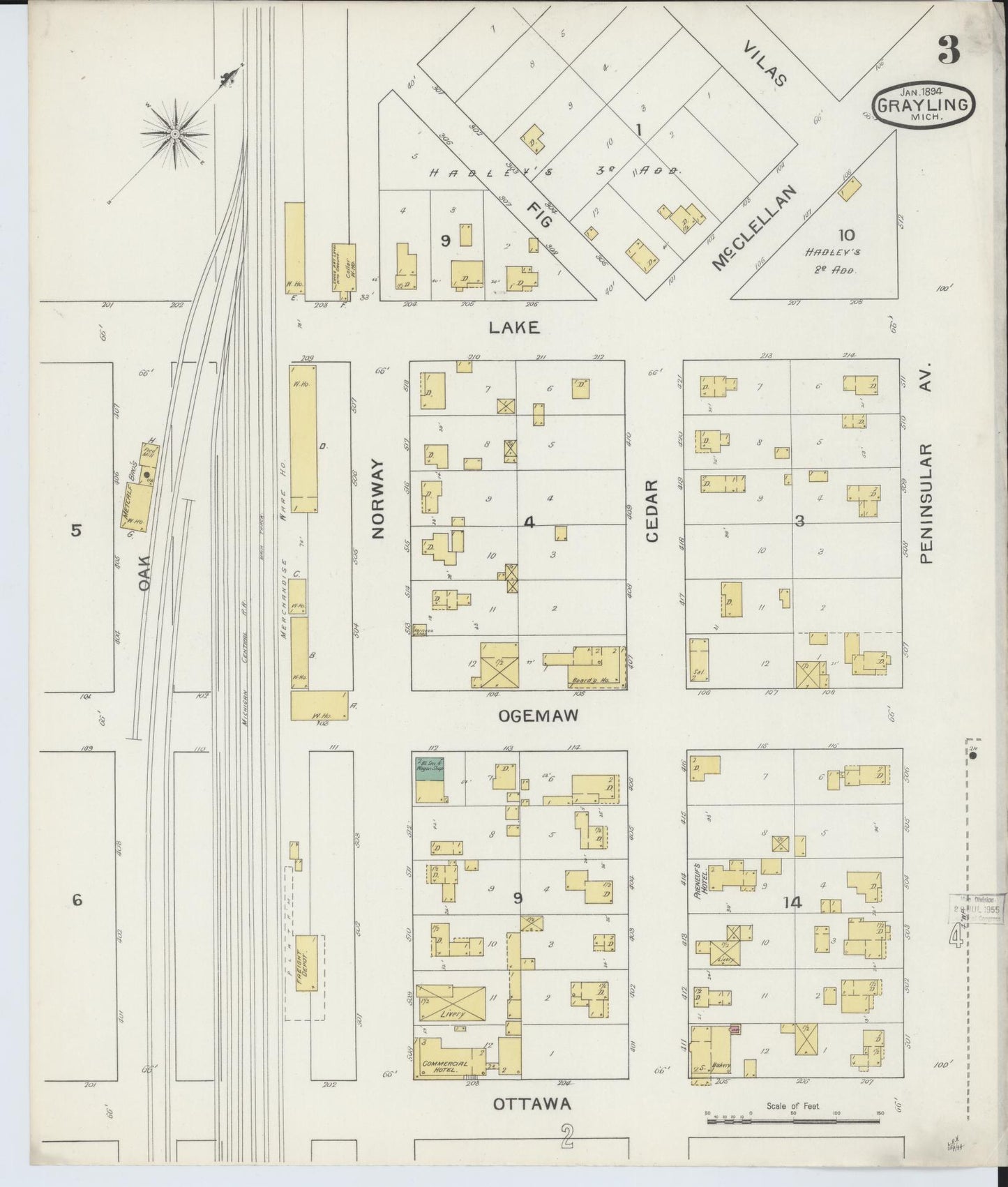 Sanborn Fire Insurance Map from Grayling, Crawford County, Michigan (1894), Sheet #0003 - Complete Map Set gallery image, historic Sanborn map, vintage wall art, Michigan Michigan