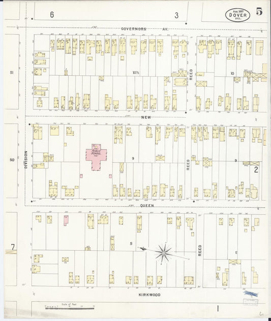 Sanborn Fire Insurance Map from Dover, Kent County, Delaware (1897), Sheet #0005 - Historic Sanborn Fire Insurance Map Print, vintage old map wall art, antique decor, genealogy gift, Delaware Delaware map