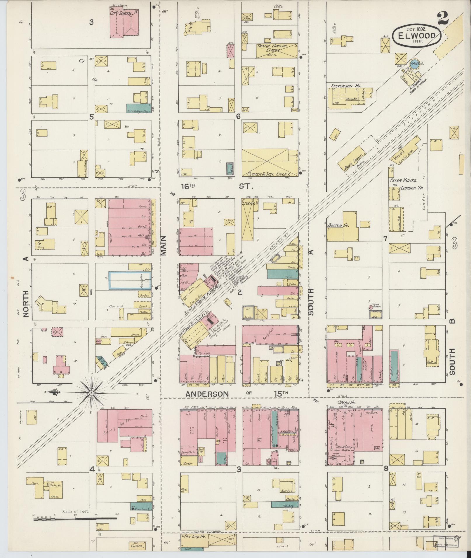 Sanborn Fire Insurance Map from Elwood, Madison County, Indiana (1892), Sheet #0002 - Complete Map Set gallery image, historic Sanborn map, vintage wall art, Indiana Indiana