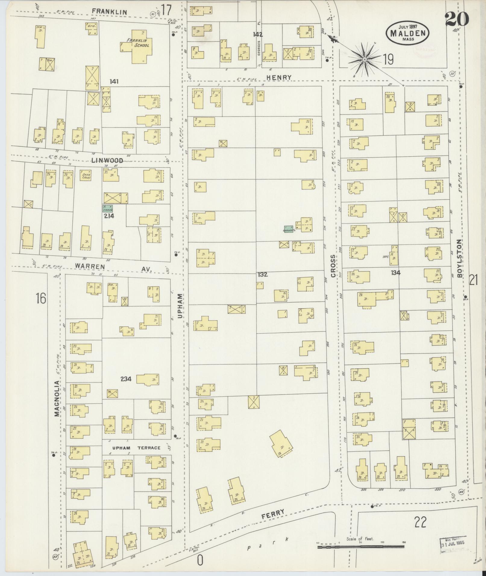 Sanborn Fire Insurance Map from Malden, Middlesex County, Massachusetts (1897), Sheet #0020 - Complete Map Set gallery image, historic Sanborn map, vintage wall art, Massachusetts Massachusetts