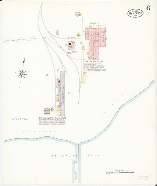 Sanborn Fire Insurance Map from New Castle, New Castle County, Delaware (1907), Sheet #0008 - Historic Sanborn Fire Insurance Map Print, vintage old map wall art, antique decor, genealogy gift, Delaware Delaware map