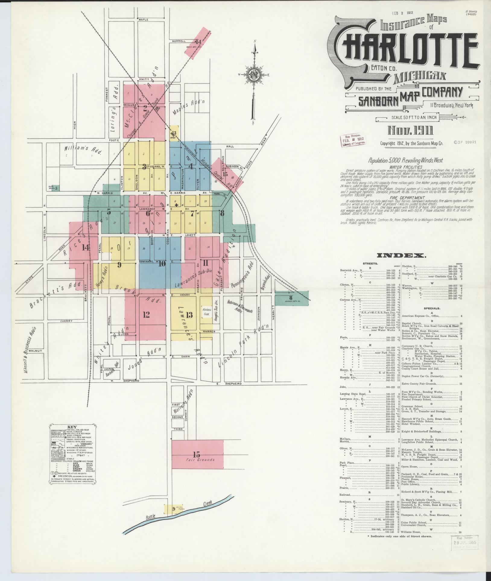 Sanborn Fire Insurance Map from Charlotte, Eaton County, Michigan (1911), Sheet #0001 - Historic Sanborn Fire Insurance Map Print, vintage old map wall art, antique decor, genealogy gift, Michigan Michigan map