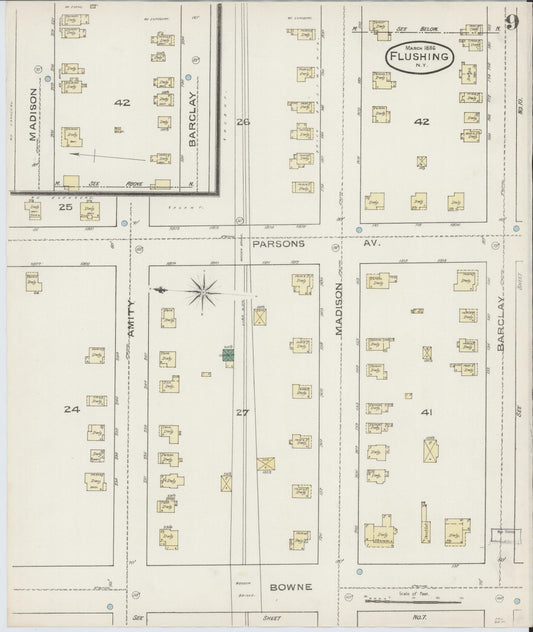 Sanborn Fire Insurance Map from Flushing, Queens County, New York (1886), Sheet #0009 - Historic Sanborn Fire Insurance Map Print, vintage old map wall art, antique decor, genealogy gift, New York New York map