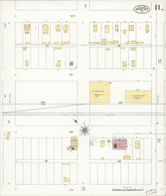 Sanborn Fire Insurance Map from Modesto, Stanislaus County, California (1907), Sheet #0011 - Historic Sanborn Fire Insurance Map Print, vintage old map wall art, antique decor, genealogy gift, California California map