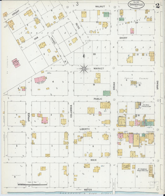 Sanborn Fire Insurance Map from Evansville, Randolph County, Illinois (1899), Sheet #0002 - Historic Sanborn Fire Insurance Map Print, vintage old map wall art, antique decor, genealogy gift, Illinois Illinois map