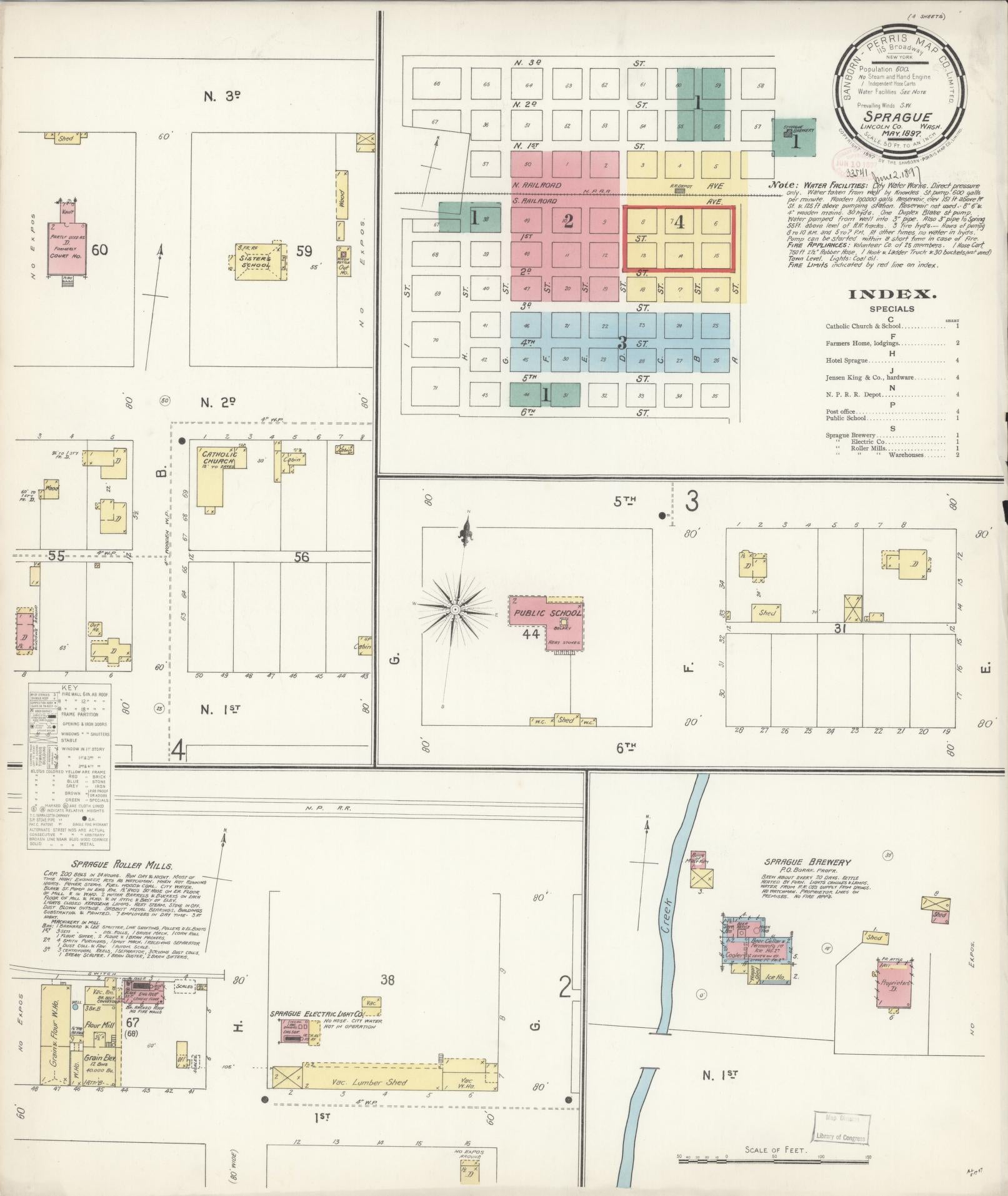 Sanborn Fire Insurance Map from Sprague, Lincoln County, Washington (1897), Sheet #0001 - Complete Map Set gallery image, historic Sanborn map, vintage wall art, Washington Washington