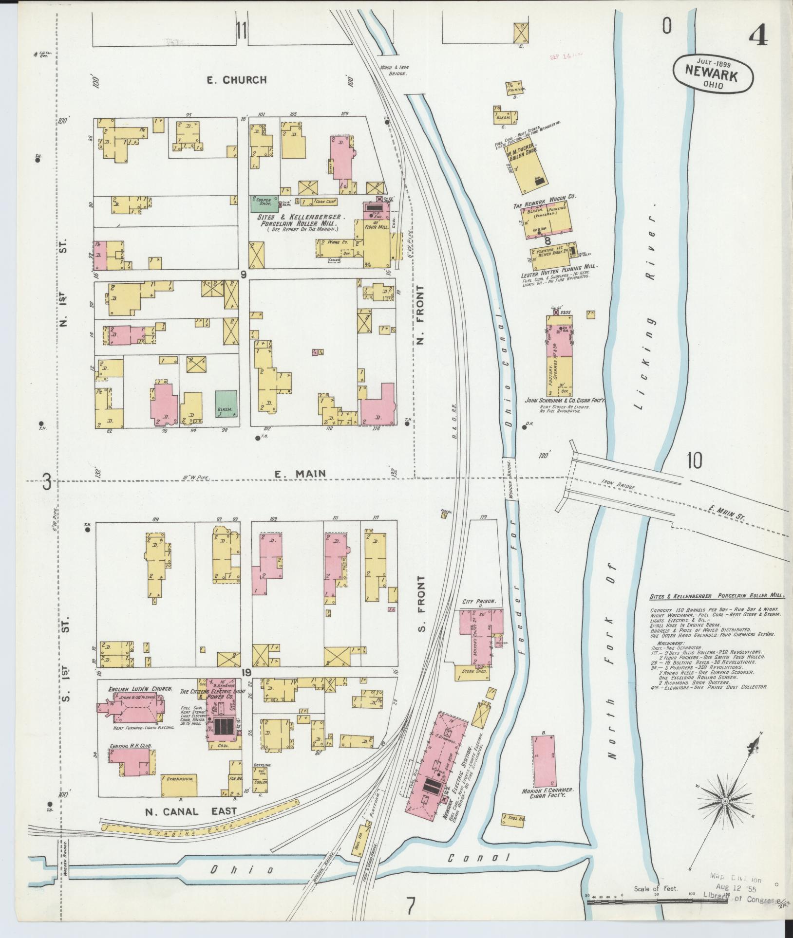 Sanborn Fire Insurance Map from Newark, Licking County, Ohio (1899), Sheet #0004 - Historic Sanborn Fire Insurance Map Print, vintage old map wall art, antique decor, genealogy gift, Ohio Ohio map