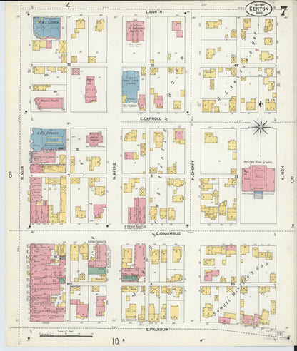 Sanborn Fire Insurance Map from Kenton, Hardin County, Ohio (1902), Sheet #0007 - Historic Sanborn Fire Insurance Map Print, vintage old map wall art, antique decor, genealogy gift, Ohio Ohio map