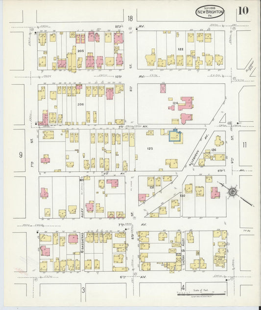 Sanborn Fire Insurance Map from New Brighton, Beaver County, Pennsylvania (1918), Sheet #0010 - Historic Sanborn Fire Insurance Map Print, vintage old map wall art, antique decor, genealogy gift, Pennsylvania Pennsylvania map