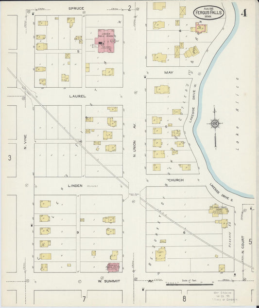 Sanborn Fire Insurance Map from Fergus Falls, Otter Tail County, Minnesota (1915), Sheet #0004 - Historic Sanborn Fire Insurance Map Print, vintage old map wall art, antique decor, genealogy gift, Minnesota Minnesota map