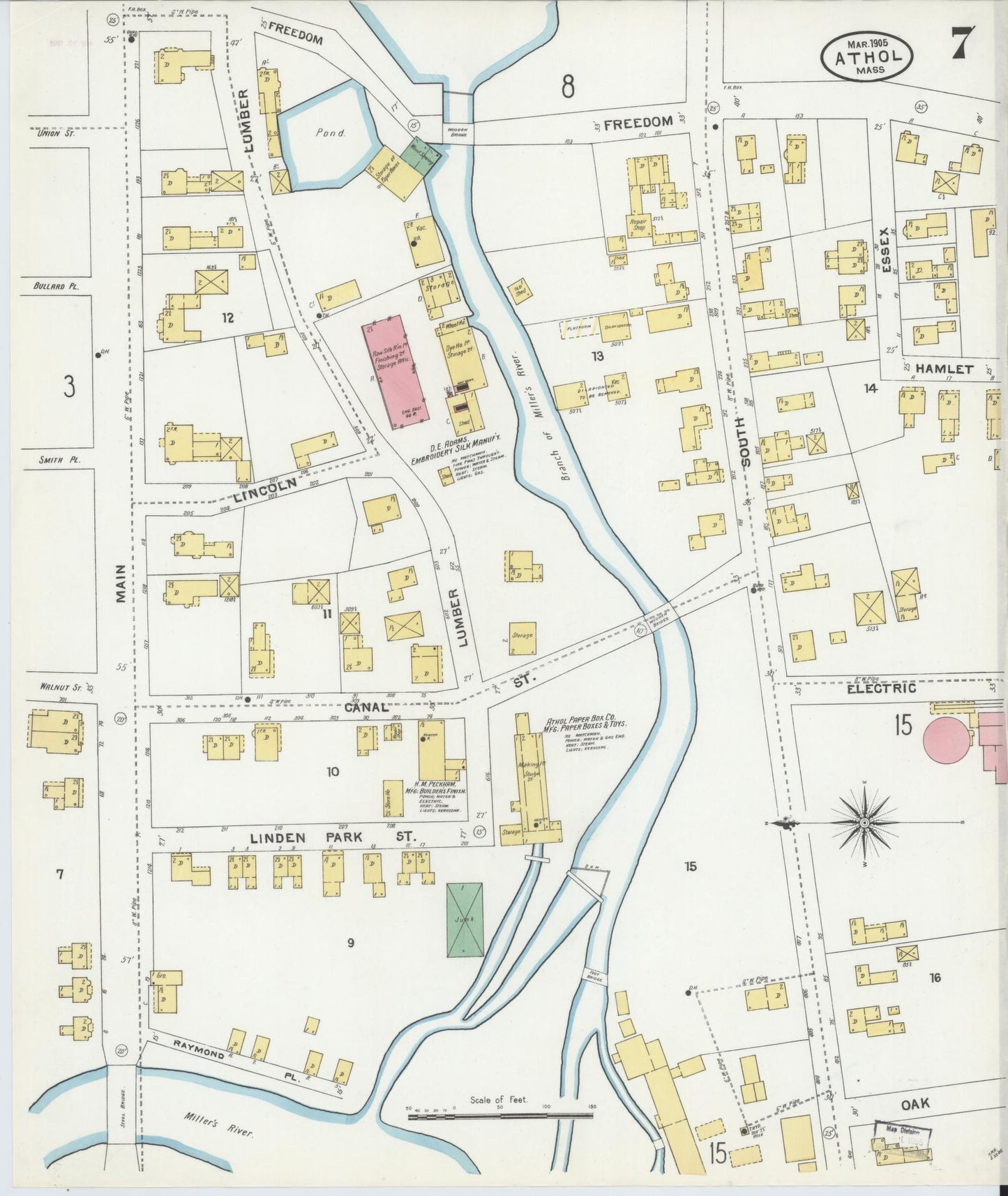 Sanborn Fire Insurance Map from Athol, Worcester County, Massachusetts (1905), Sheet #0007 - Complete Map Set gallery image, historic Sanborn map, vintage wall art, Massachusetts Massachusetts