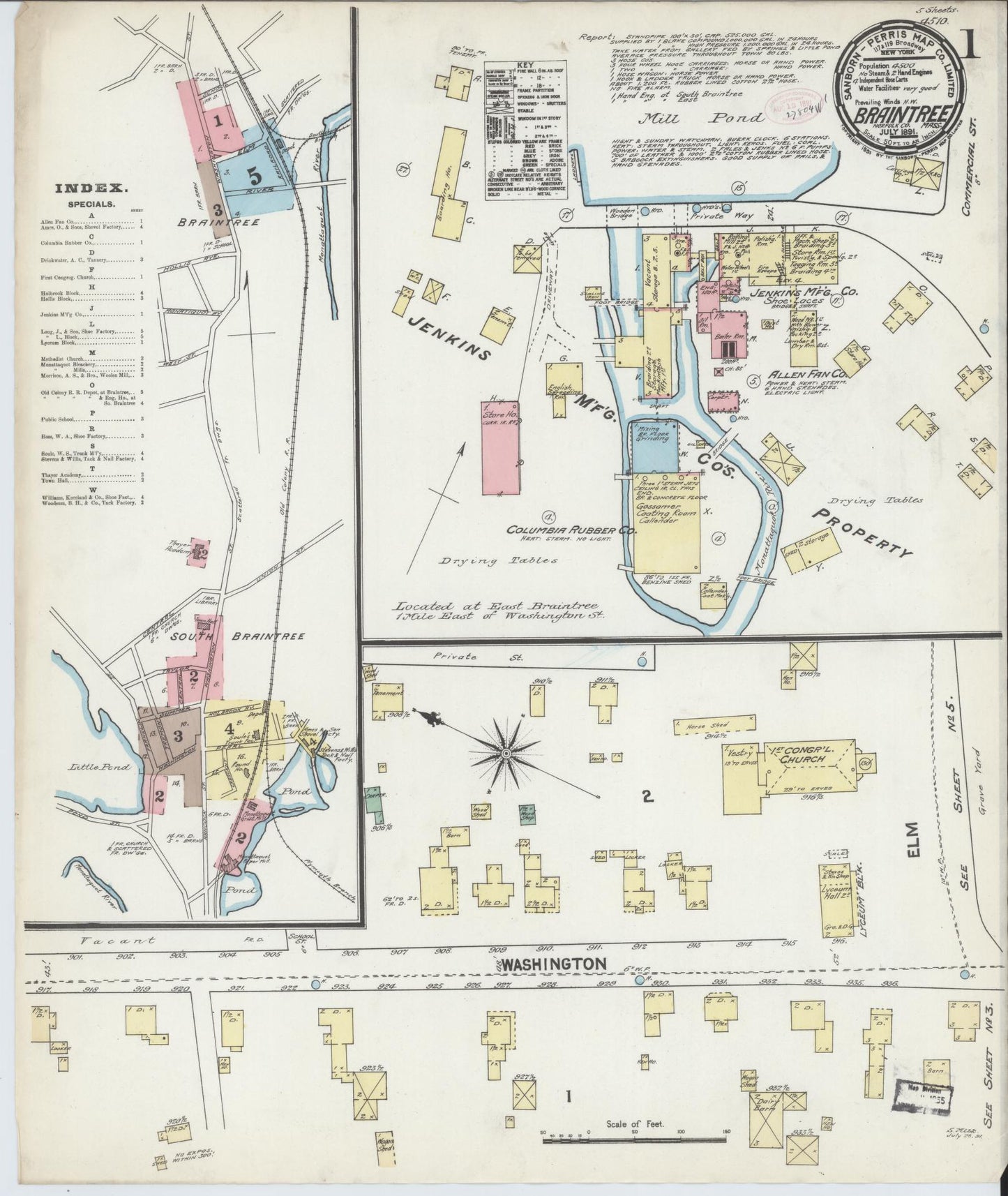 Sanborn Fire Insurance Map from Braintree, Norfolk County, Massachusetts. (1891) – Historic Sanborn Fire Insurance Map Print