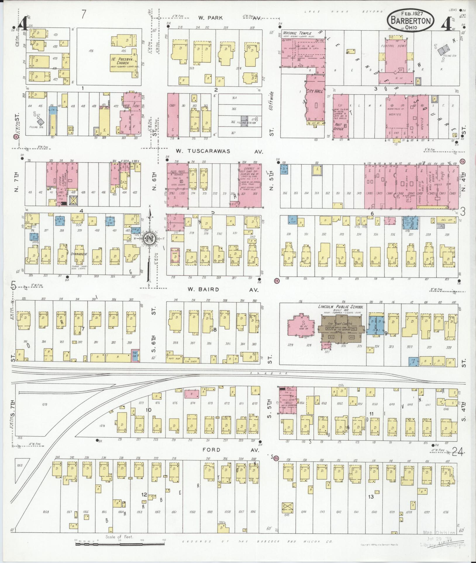 Sanborn Fire Insurance Map from Barberton, Summit County, Ohio (1927), Sheet #0004 - Historic Sanborn Fire Insurance Map Print, vintage old map wall art, antique decor, genealogy gift, Ohio Ohio map