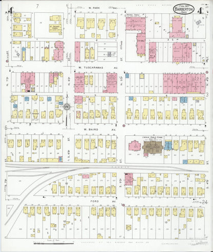 Sanborn Fire Insurance Map from Barberton, Summit County, Ohio (1927), Sheet #0004 - Historic Sanborn Fire Insurance Map Print, vintage old map wall art, antique decor, genealogy gift, Ohio Ohio map