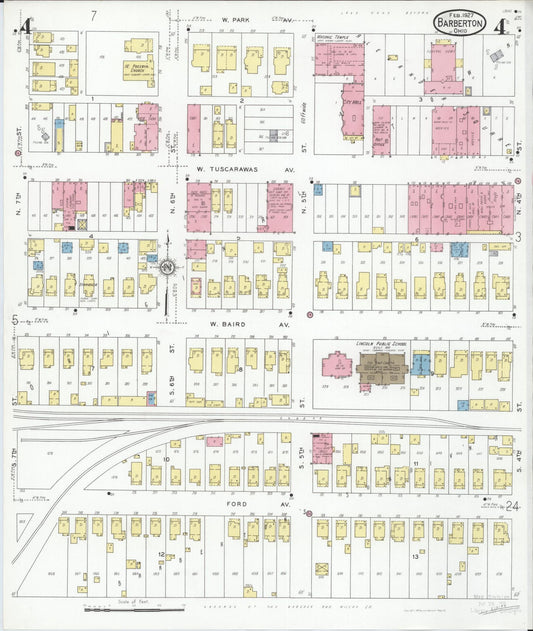 Sanborn Fire Insurance Map from Barberton, Summit County, Ohio (1927), Sheet #0004 - Historic Sanborn Fire Insurance Map Print, vintage old map wall art, antique decor, genealogy gift, Ohio Ohio map