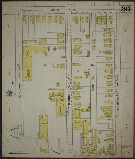 Sanborn Fire Insurance Map from Atlantic City, Atlantic County, New Jersey (1886), Sheet #0030 - Historic Sanborn Fire Insurance Map Print, vintage old map wall art, antique decor, genealogy gift, New Jersey New Jersey map