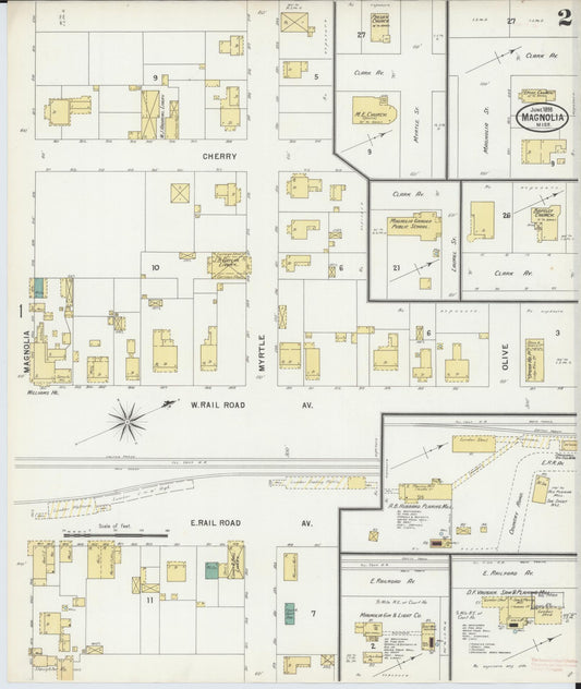 Sanborn Fire Insurance Map from Magnolia, Pike County, Mississippi (1898), Sheet #0002 - Historic Sanborn Fire Insurance Map Print, vintage old map wall art, antique decor, genealogy gift, Mississippi Mississippi map