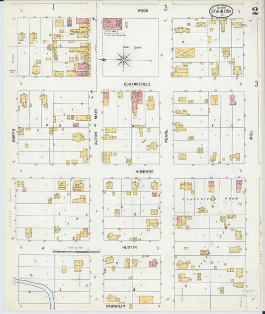 Sanborn Fire Insurance Map from Staunton, Macoupin County, Illinois (1899), Sheet #0002 - Historic Sanborn Fire Insurance Map Print, vintage old map wall art, antique decor, genealogy gift, Illinois Illinois map