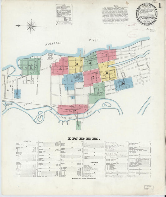 Sanborn Fire Insurance Map from Saint Augustine, Saint John's County, Florida (1899), Sheet #0001 - Complete Map Set gallery image, historic Sanborn map, vintage wall art, Florida Florida