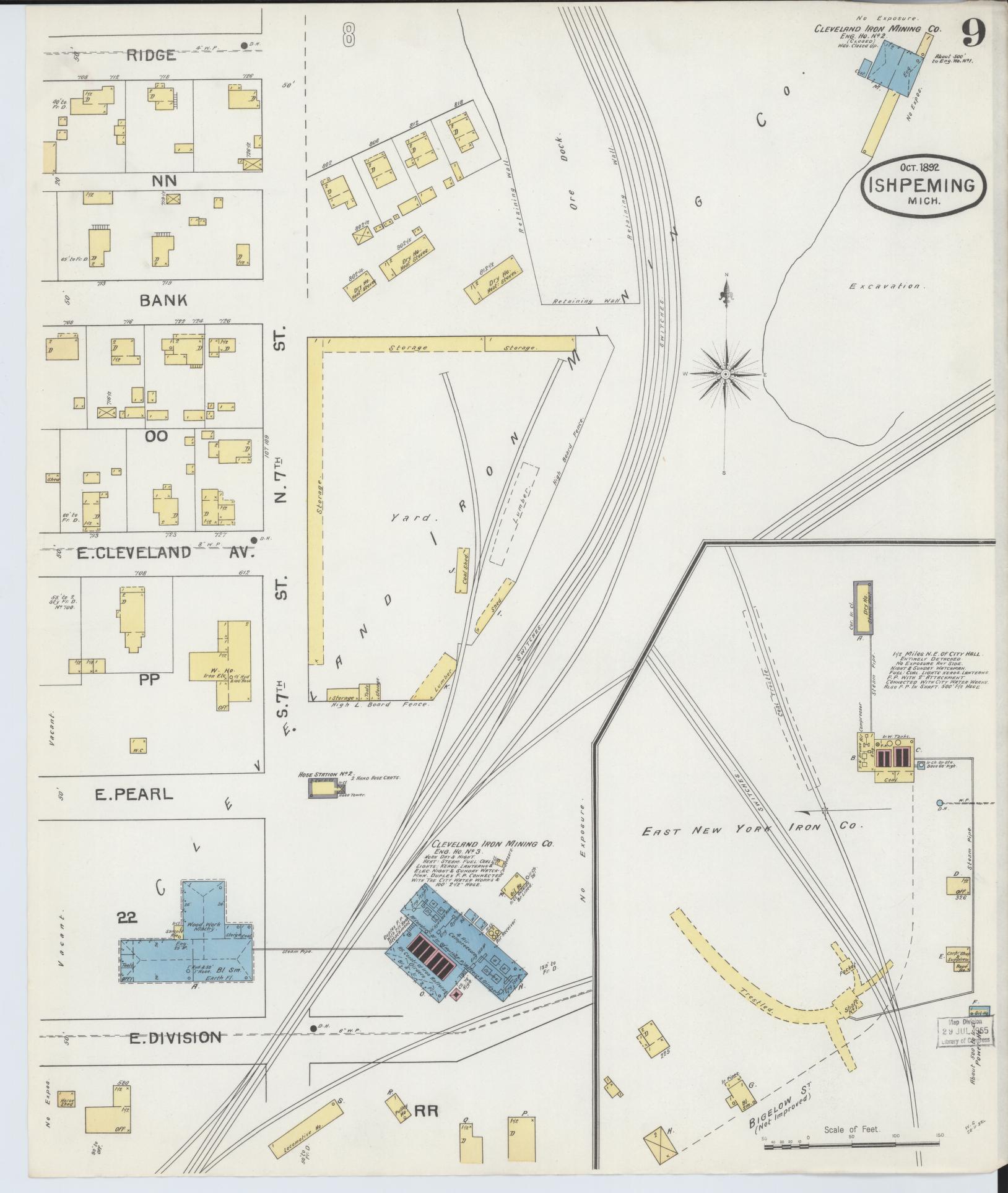Sanborn Fire Insurance Map from Ishpeming, Marquette County, Michigan (1892), Sheet #0009 - Complete Map Set gallery image, historic Sanborn map, vintage wall art, Michigan Michigan