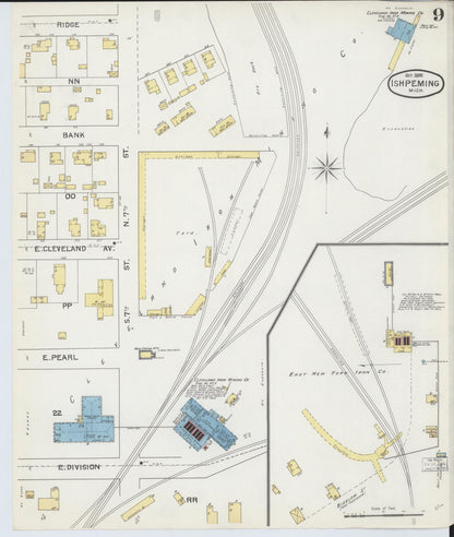 Sanborn Fire Insurance Map from Ishpeming, Marquette County, Michigan (1892), Sheet #0009 - Complete Map Set gallery image, historic Sanborn map, vintage wall art, Michigan Michigan