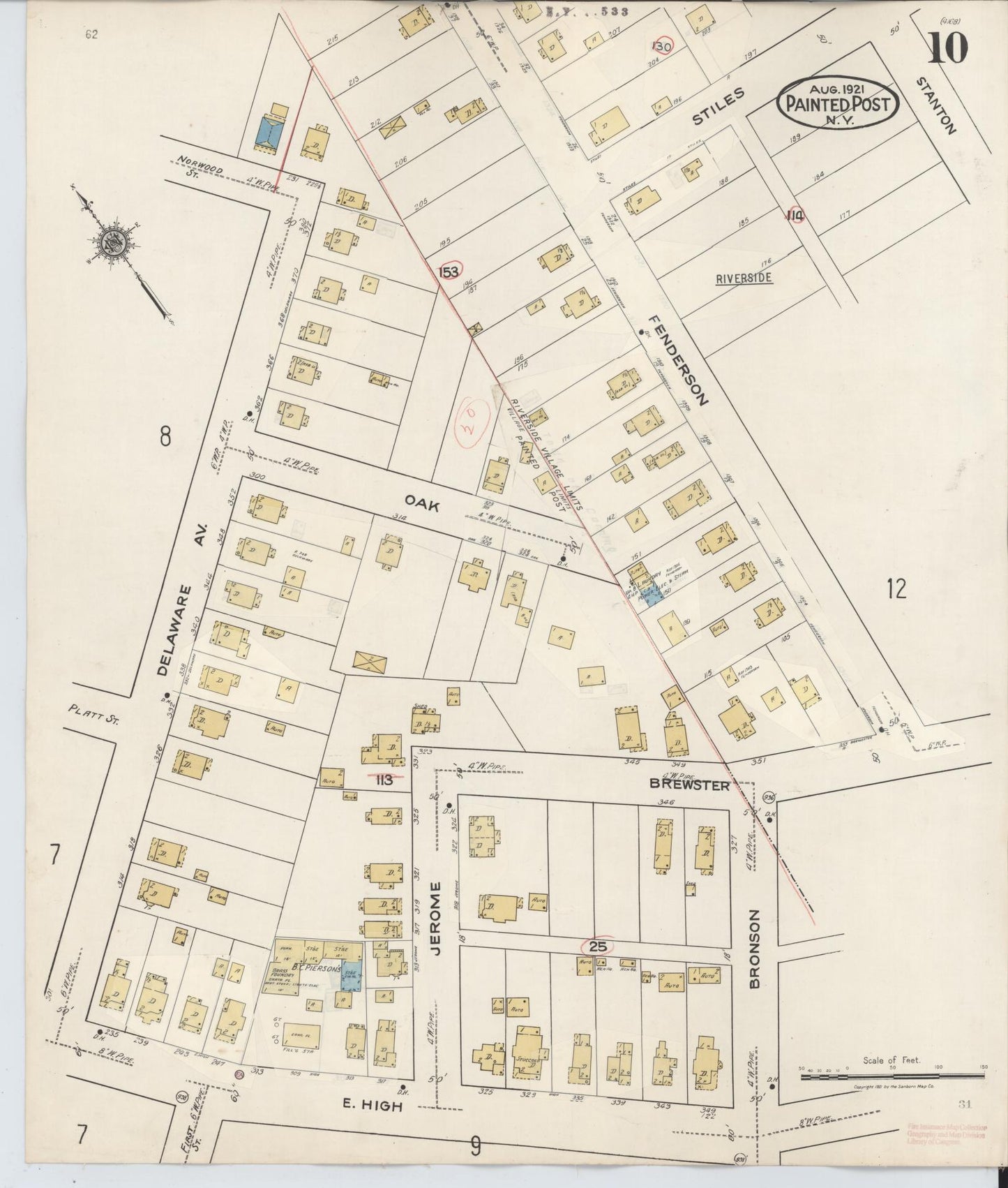 Sanborn Fire Insurance Map from Painted Post, Steuben County, New York (1943), Sheet #0010 - Complete Map Set gallery image, historic Sanborn map, vintage wall art, New York New York