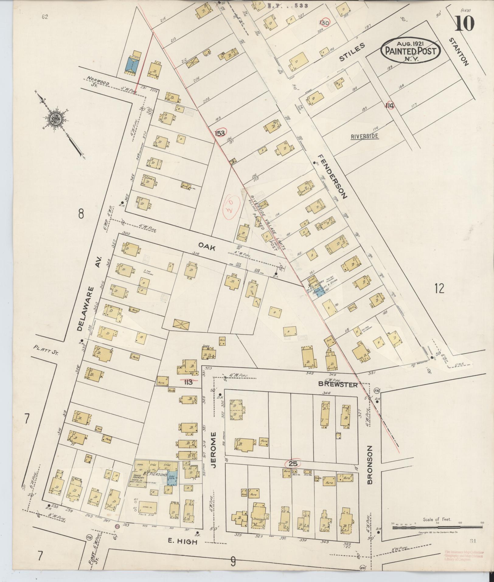 Sanborn Fire Insurance Map from Painted Post, Steuben County, New York (1943), Sheet #0010 - Complete Map Set gallery image, historic Sanborn map, vintage wall art, New York New York